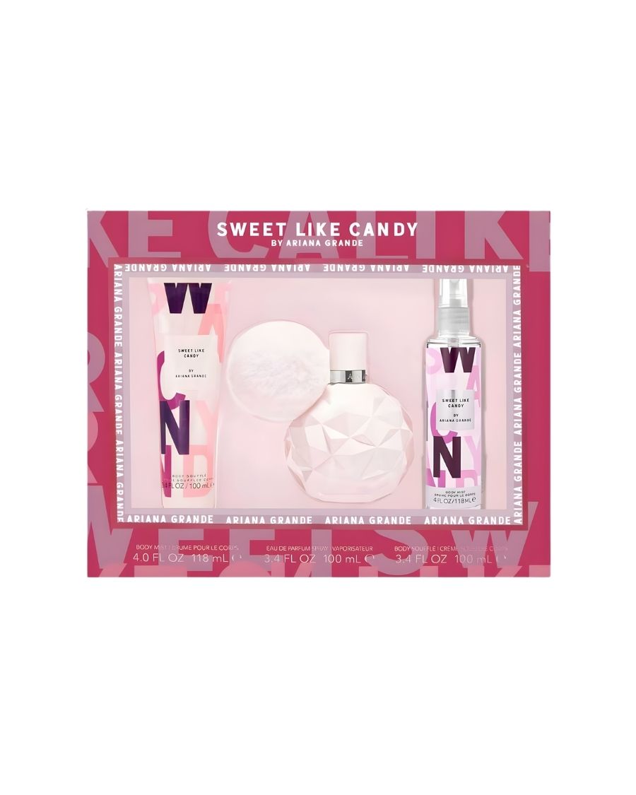 Set Ariana Grande Sweet like Candy (edp 100 ml + Mist 118 ml + Loción corporal 100 ml) Mujer