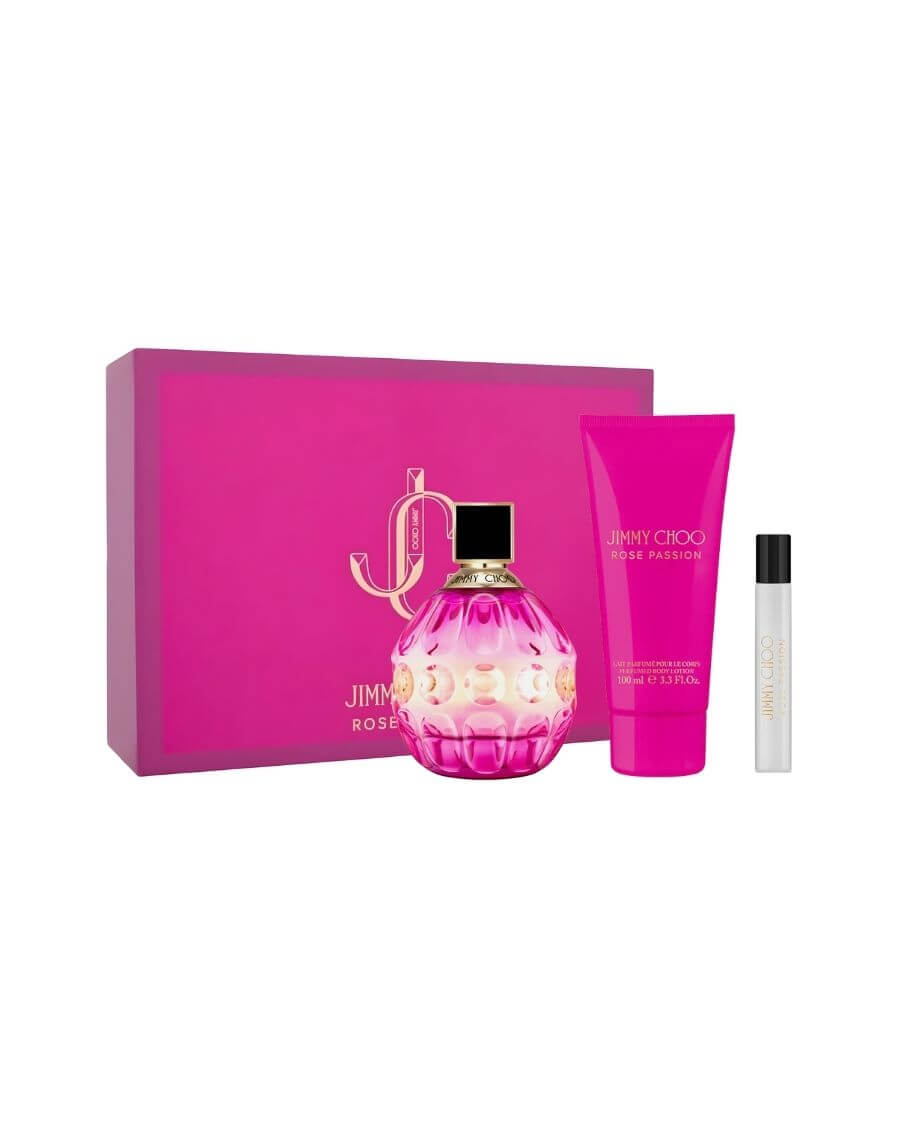 Set Jimmy Choo Rose Passion (edp 100 ml + Loción corporal 100 ml + Mini edp 7.5 ml) Mujer