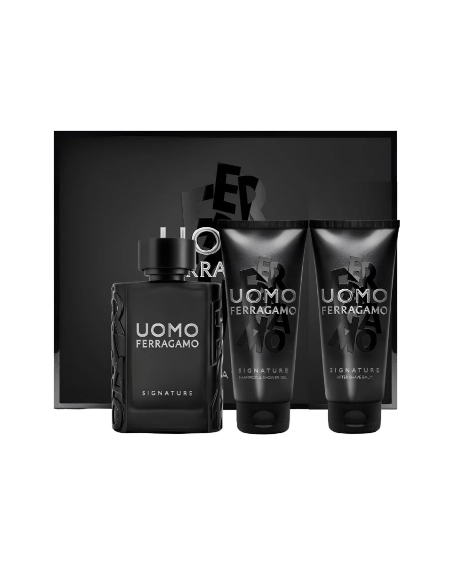 Set Salvatore Ferragamo Uomo Signature (perfume 100 ml + shampoo & shower gel 100 ml + after shave 100 ml) Hombre